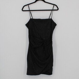 Bold Elements Black Glittery Ruched Mini Dress With Spaghetti Straps - Size M -